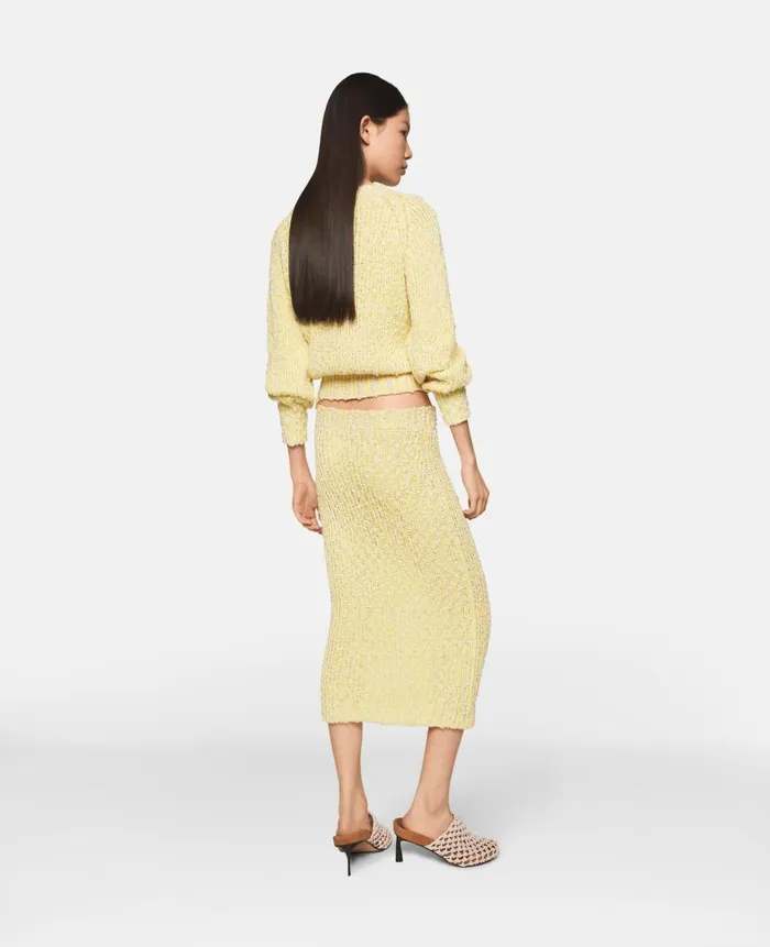 Women Knitwear Stella McCartney Textured Cotton Knit MidiSkirt Lemon Yellow
