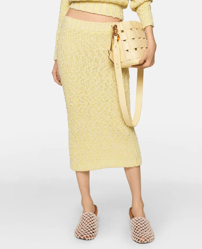 Women Knitwear Stella McCartney Textured Cotton Knit MidiSkirt Lemon Yellow
