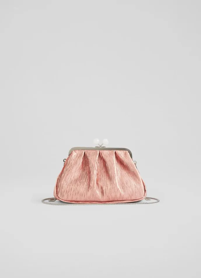 Women Lainey Pink Crinkle Satin Clutch LKBennett Clutch Bags