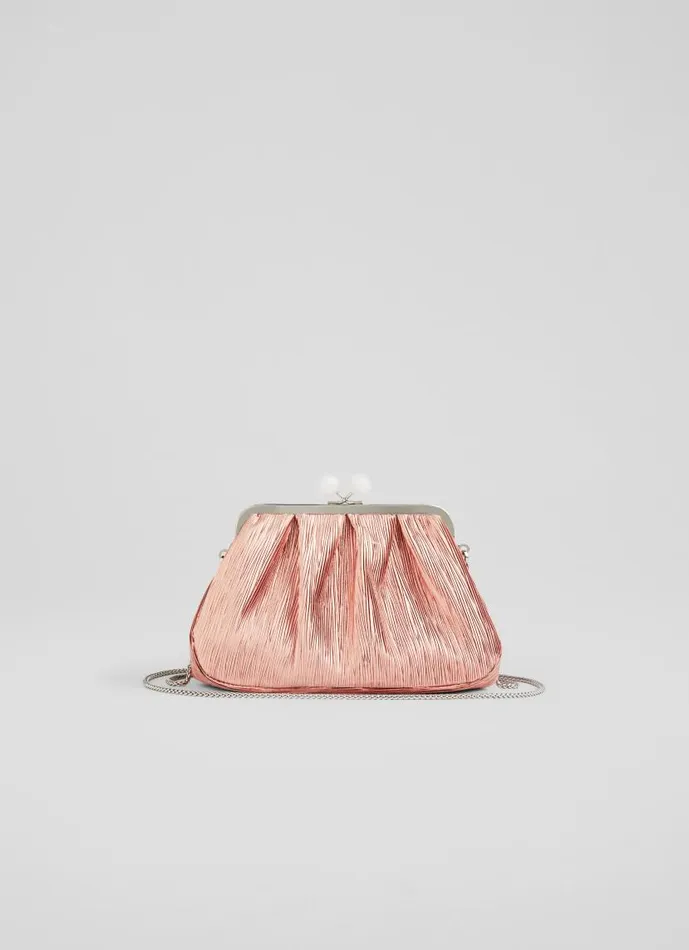 Women Lainey Pink Crinkle Satin Clutch LKBennett Clutch Bags Women Lainey Pink Crinkle Satin Clutch LKBennett Clutch Bags