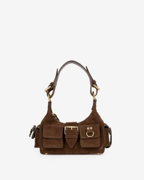 Women Large Bags The Kooples Amelia Small Brown Suede Bag Chocolate