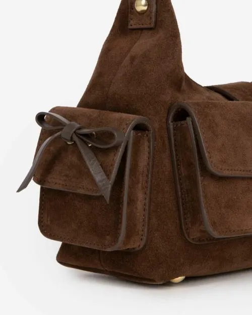 Women Large Bags The Kooples Amelia Small Brown Suede Bag Chocolate