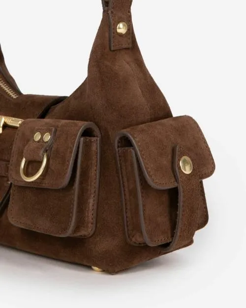 Women Large Bags The Kooples Amelia Small Brown Suede Bag Chocolate