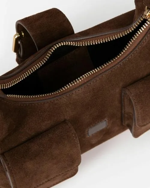 Women Large Bags The Kooples Amelia Small Brown Suede Bag Chocolate