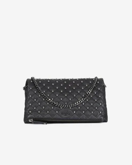 Women Large Bags The Kooples Heritage Medium Black Leather Pouch With Skulls Black