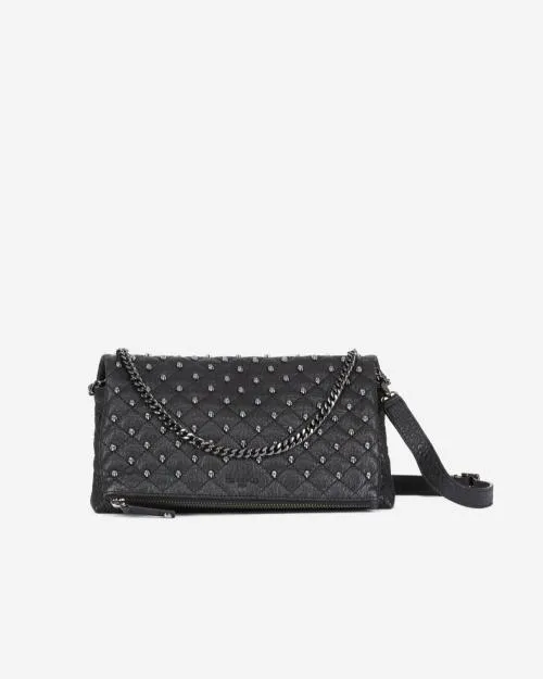 Women Large Bags The Kooples Heritage Medium Black Leather Pouch With Skulls Black