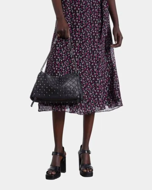 Women Large Bags The Kooples Heritage Medium Black Leather Pouch With Skulls Black