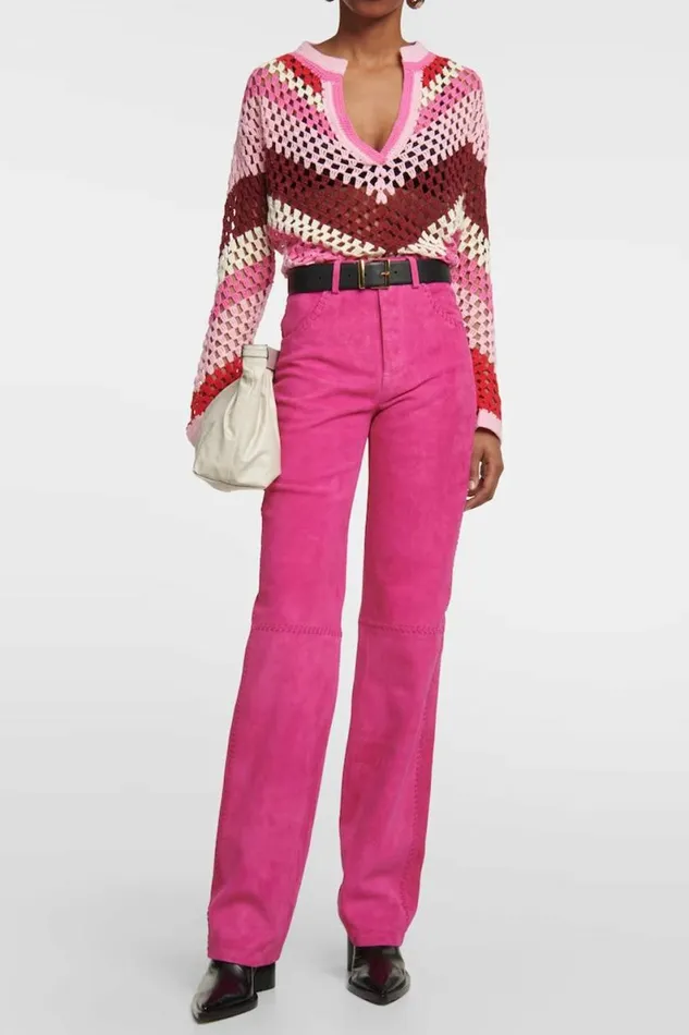 Women Leather DODO BAR OR KASIA PANTS Fuschia