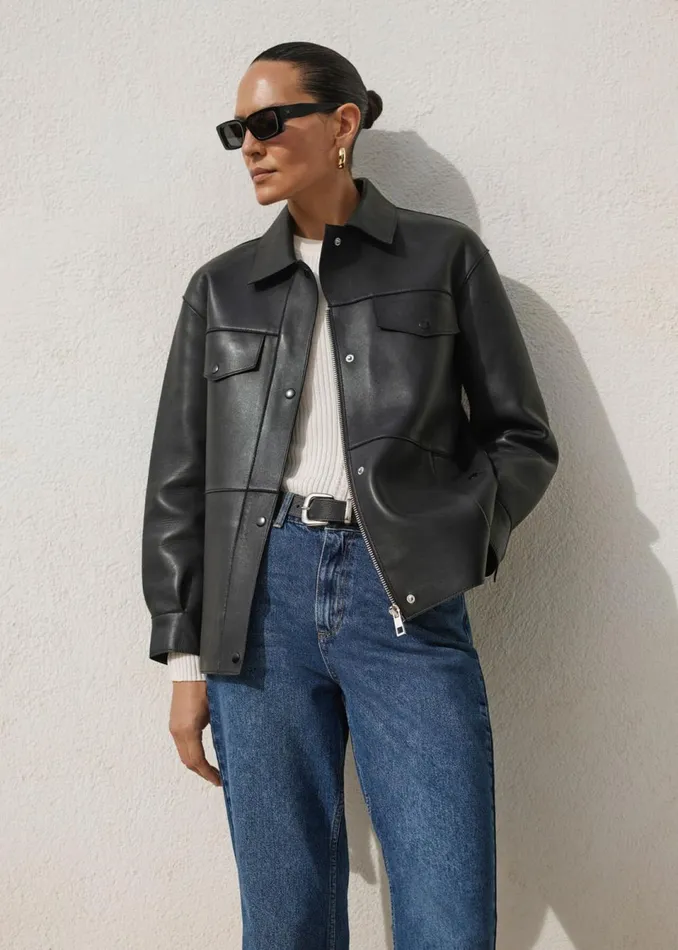 Women Leather Whistles Black Clean Bonded Leather Jacket