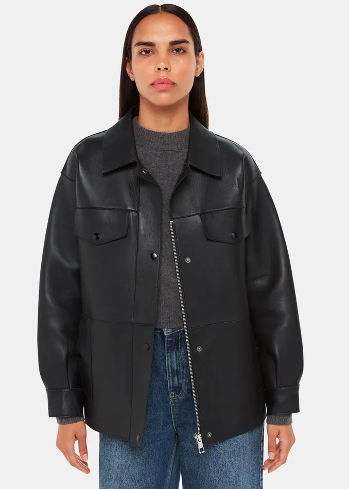 Women Leather Whistles Black Clean Bonded Leather Jacket