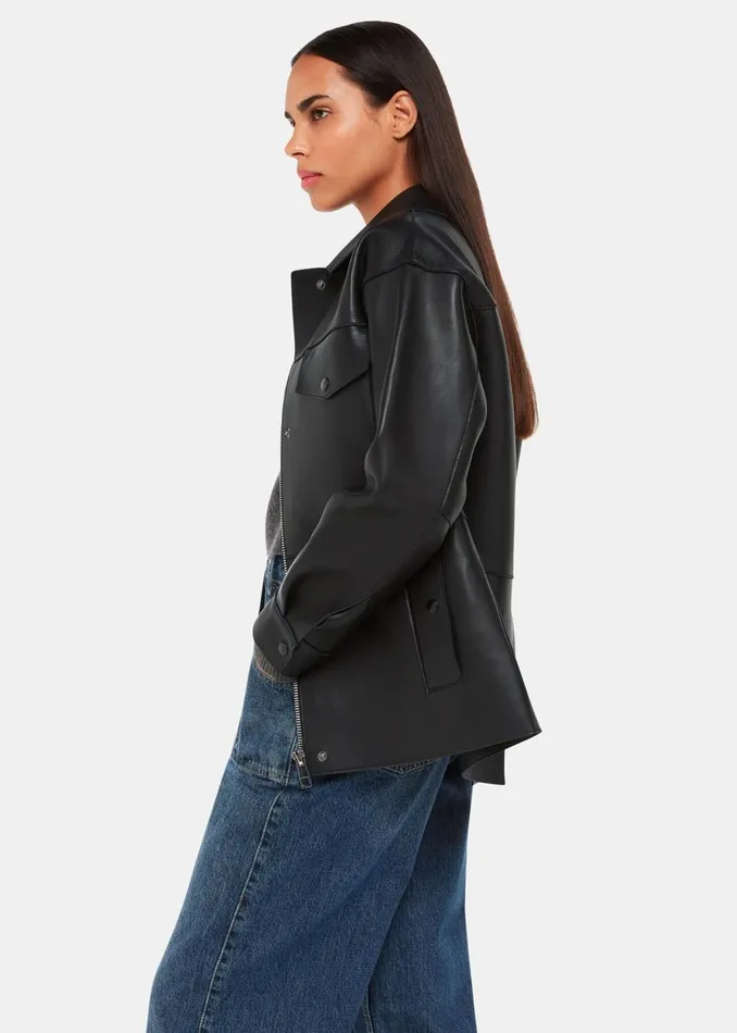 Women Leather Whistles Black Clean Bonded Leather Jacket