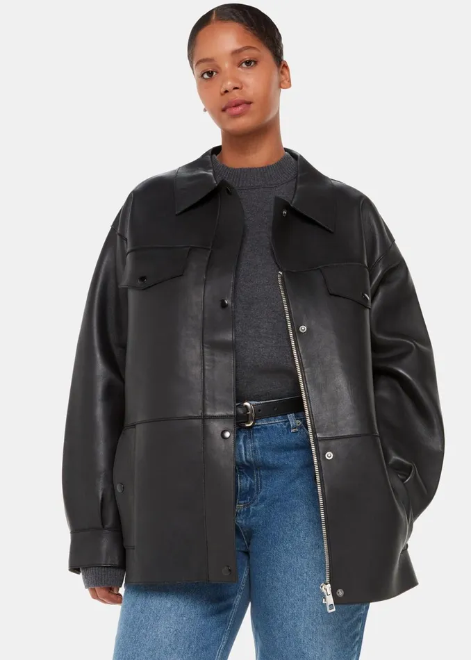 Women Leather Whistles Black Clean Bonded Leather Jacket