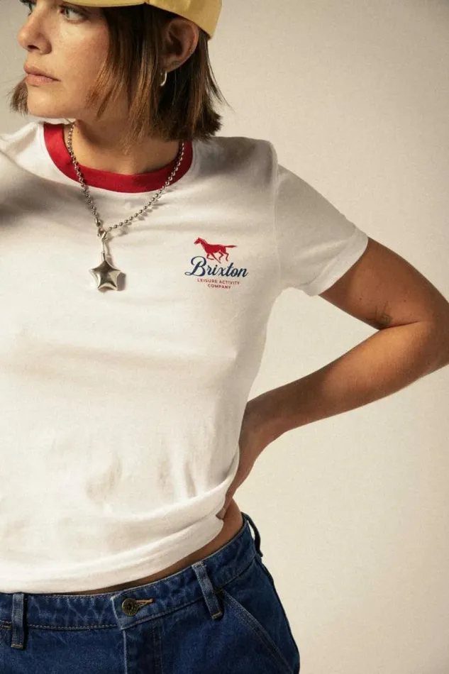 Women Leisure Activity Fitted Crew TShirt White Brixton Tops