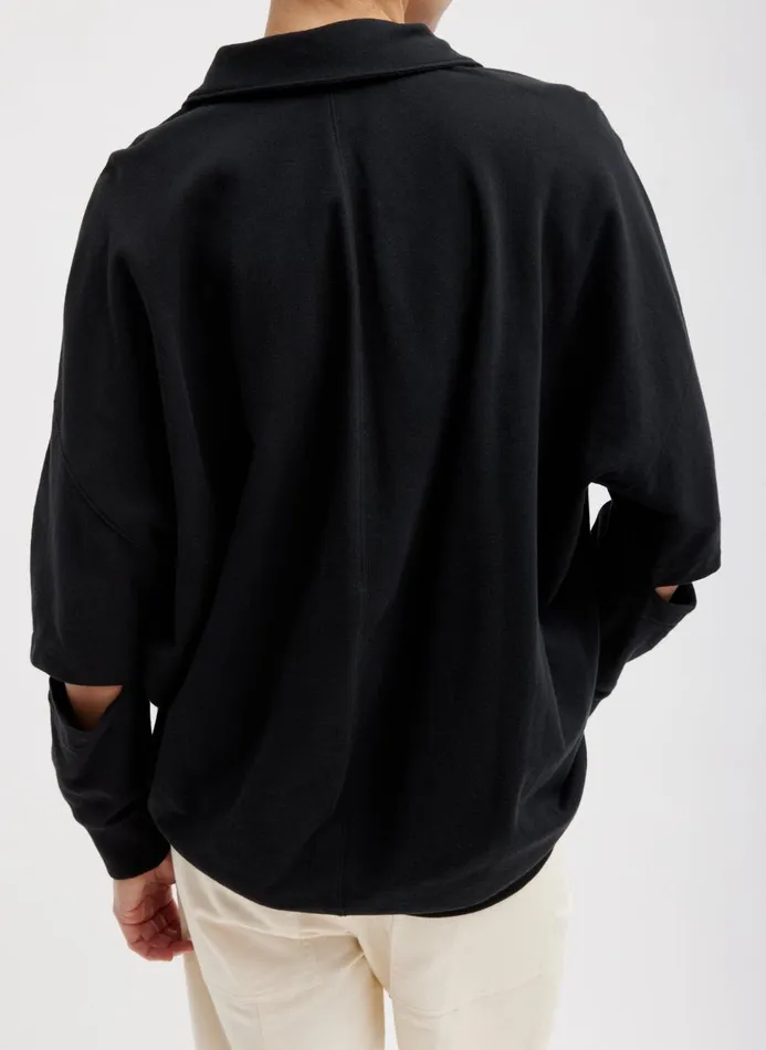 Women Leisure Sets Tibi Summer Sweatshirting Polo Collar Sweatshirt Black