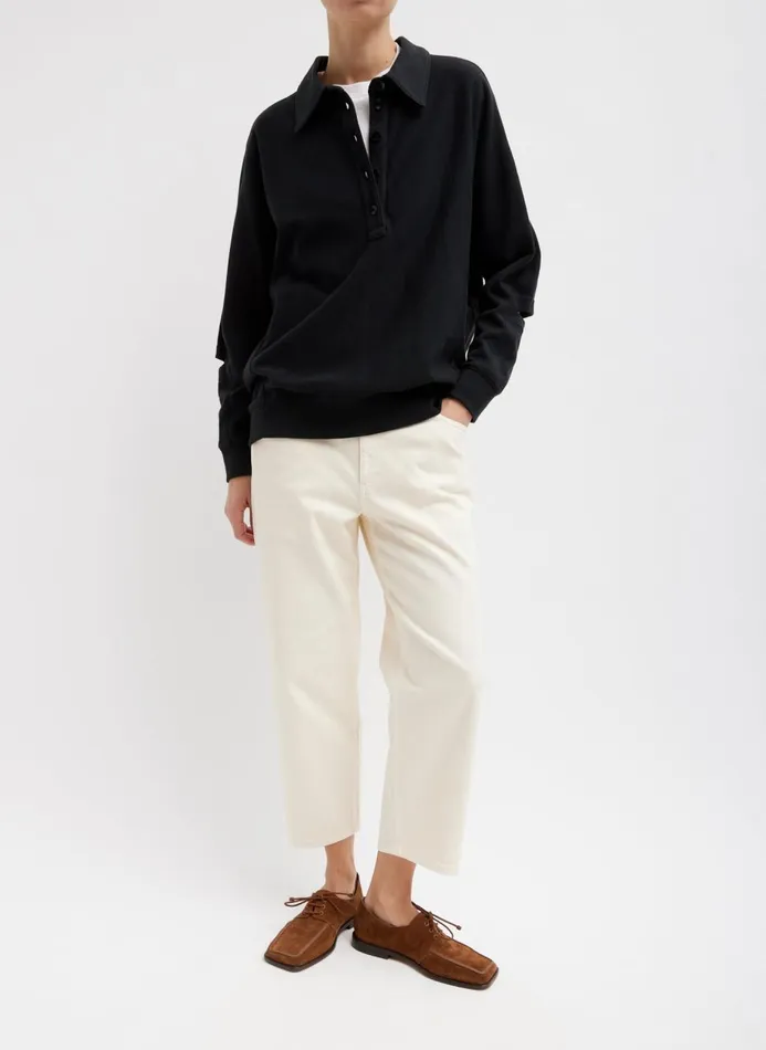 Women Leisure Sets Tibi Summer Sweatshirting Polo Collar Sweatshirt Black