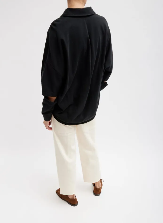 Women Leisure Sets Tibi Summer Sweatshirting Polo Collar Sweatshirt Black