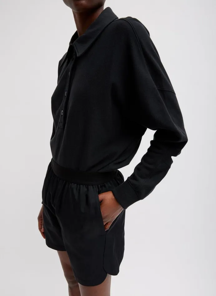 Women Leisure Sets Tibi Summer Sweatshirting Polo Collar Sweatshirt Black