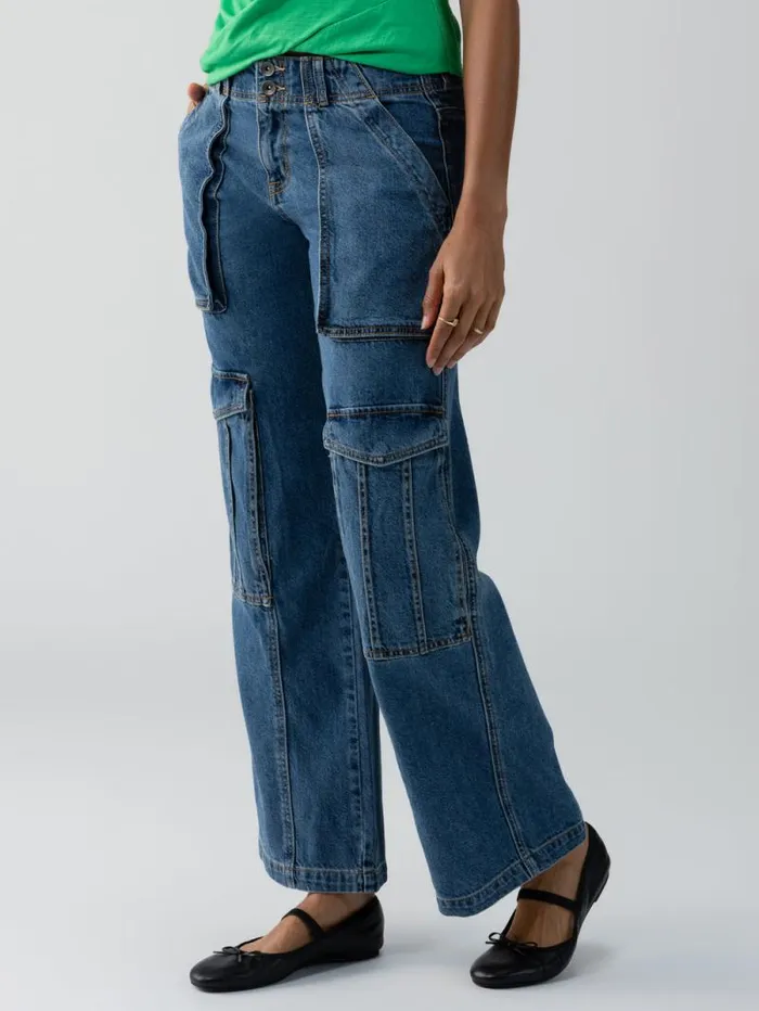 Women Level Up Standard Rise Denim Cargo Pant Oasis Sanctuary Clothing Denim