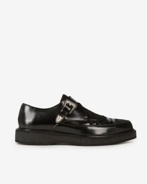 Women Loafers and Court Shoes The Kooples Black Leather And Ponyskin Effect Derbies Black