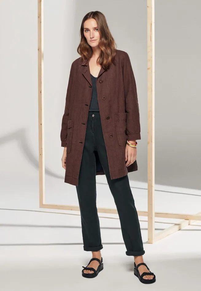 Women Long Jacket Chocolate Ink Poetry Fashion Jackets and Coats