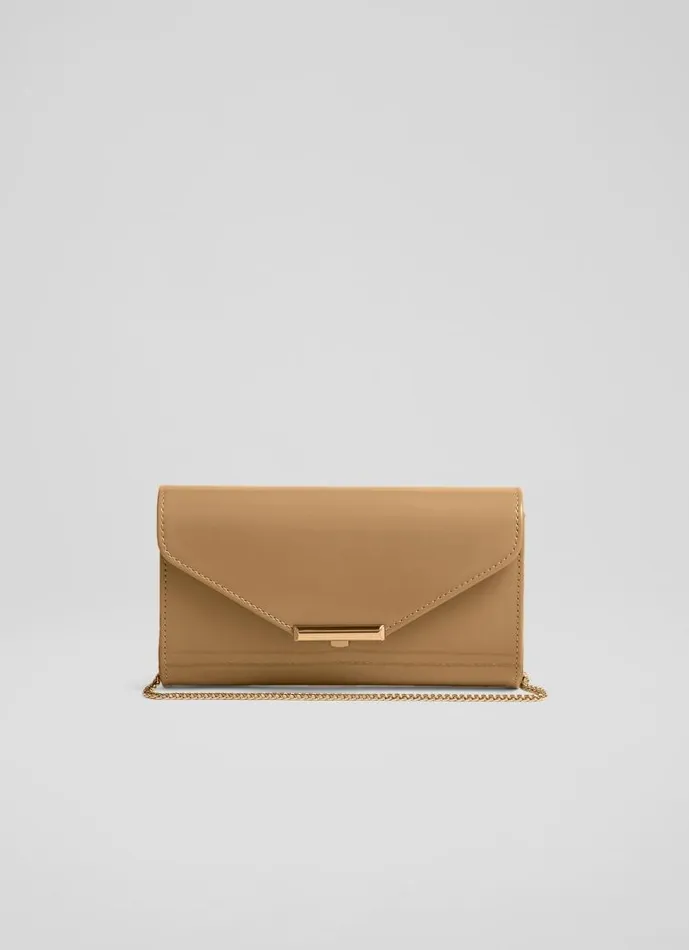 Women Lucy Beige Patent Leather Clutch LKBennett Clutch Bags