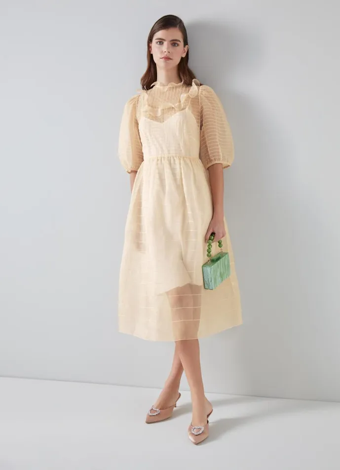 Women Maddie Cream Silk Organza Dress Ecru LKBennett Dresses