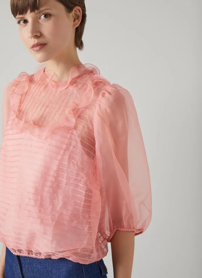 Women Maddie Pink Silk Organza Top Old Rose LKBennett Tops