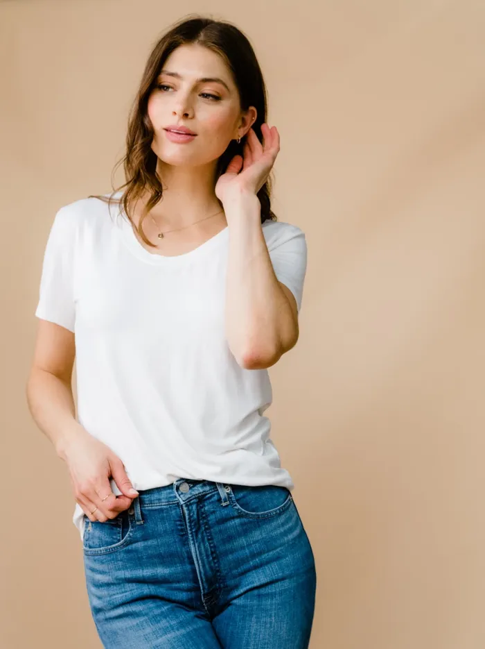 Women Mae Drapey Tee White Tops Able