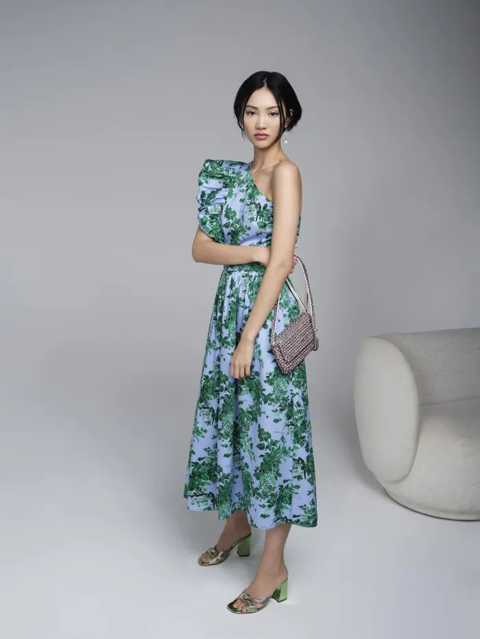 Women Maud Neon Garden Print Organic Cotton OneShoulder Dress Blue LKBennett Dresses Women Maud Neon Garden Print Organic Cotton OneShoulder Dress Blue LKBennett Dresses