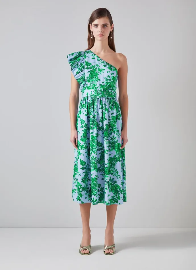 Women Maud Neon Garden Print Organic Cotton OneShoulder Dress Blue LKBennett Dresses Women Maud Neon Garden Print Organic Cotton OneShoulder Dress Blue LKBennett Dresses