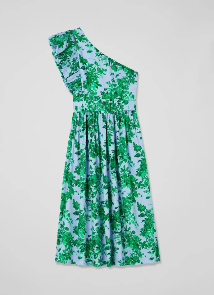 Women Maud Neon Garden Print Organic Cotton OneShoulder Dress Blue LKBennett Dresses Women Maud Neon Garden Print Organic Cotton OneShoulder Dress Blue LKBennett Dresses