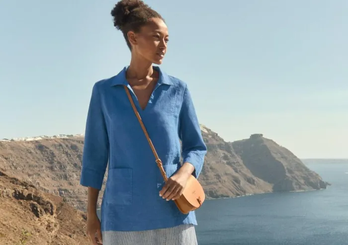 Women Notchneck Tunic Azure Poetry Fashion Shirts and Tunics