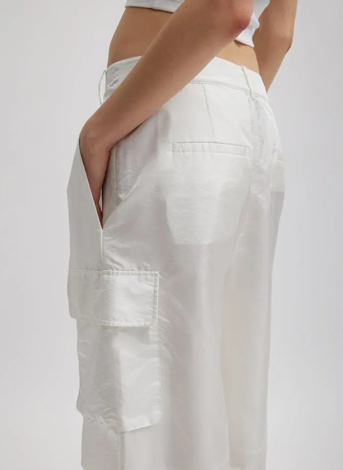 Women Pants and Shorts Tibi Stella Crispy Nylon Pleated Cargo Pant White