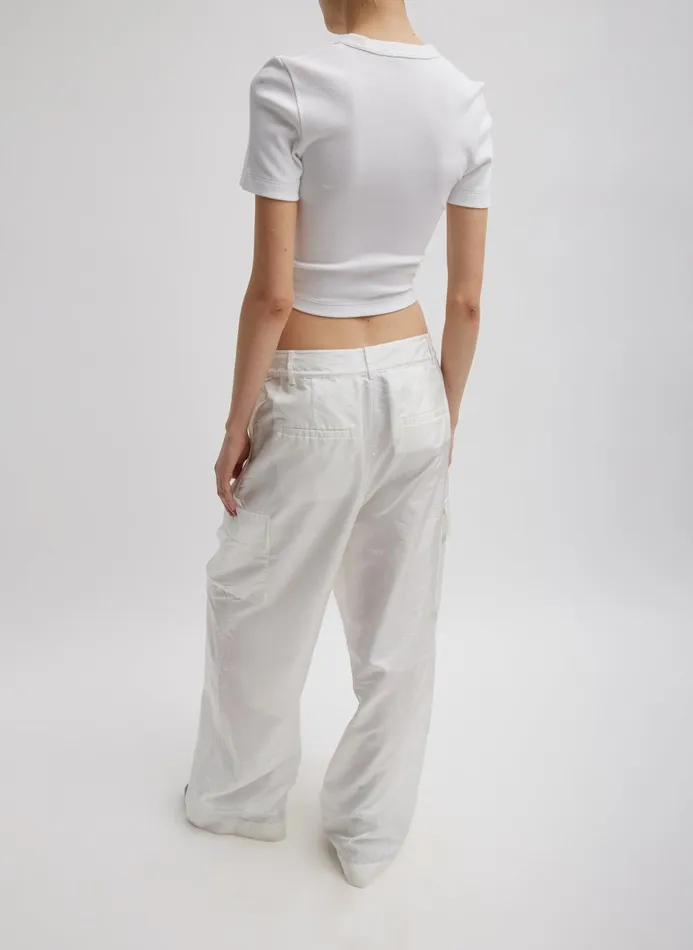 Women Pants and Shorts Tibi Stella Crispy Nylon Pleated Cargo Pant White