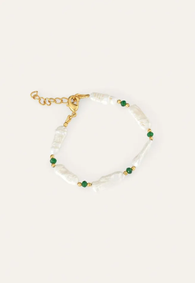 Women Pearl and Emerald Bead Bracelet Peargold And Emerald Poetry Fashion Jewellery
