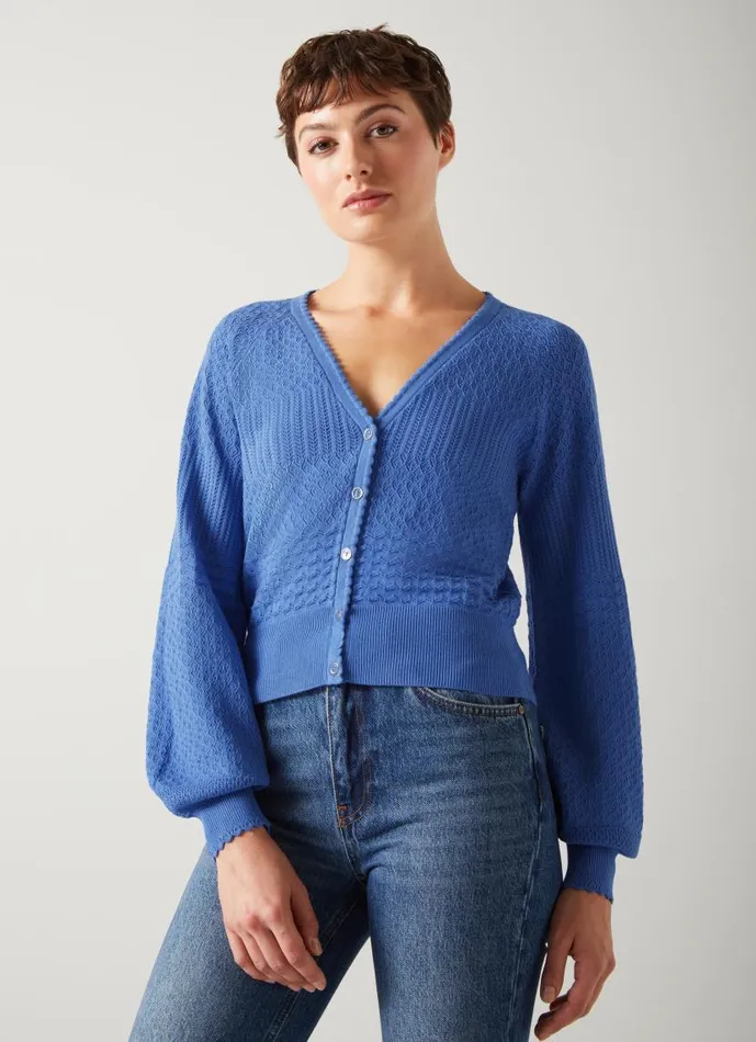 Women Penelope Blue Textured Knit Cardigan Wedgewood LKBennett Knitwear