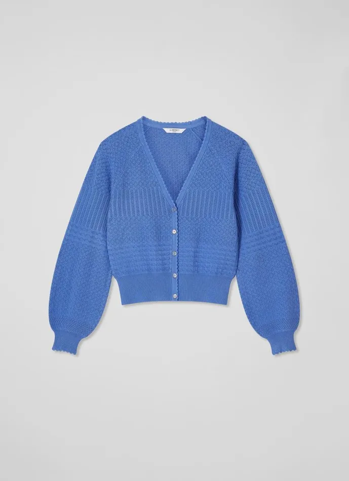 Women Penelope Blue Textured Knit Cardigan Wedgewood LKBennett Knitwear Women Penelope Blue Textured Knit Cardigan Wedgewood LKBennett Knitwear