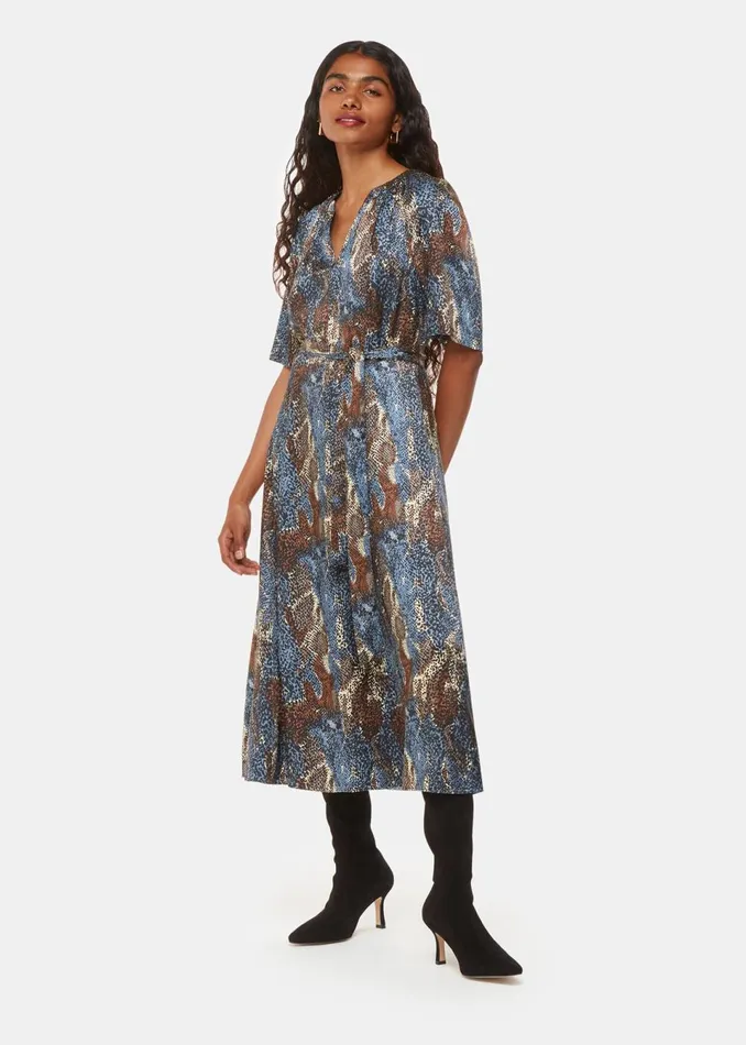 Women Petite Dresses and Jumpsuits Whistles Black Petite Marlow Dashed Snake Dress