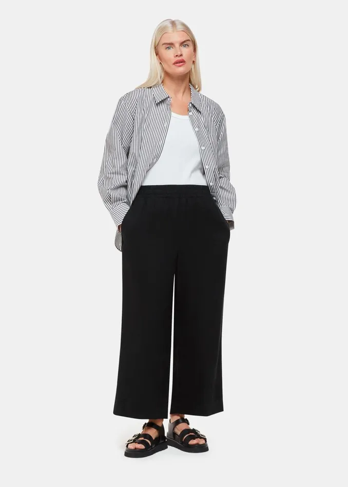 Women Petite Trousers and Jeans Whistles Black Petite Linen Pocket Trouser