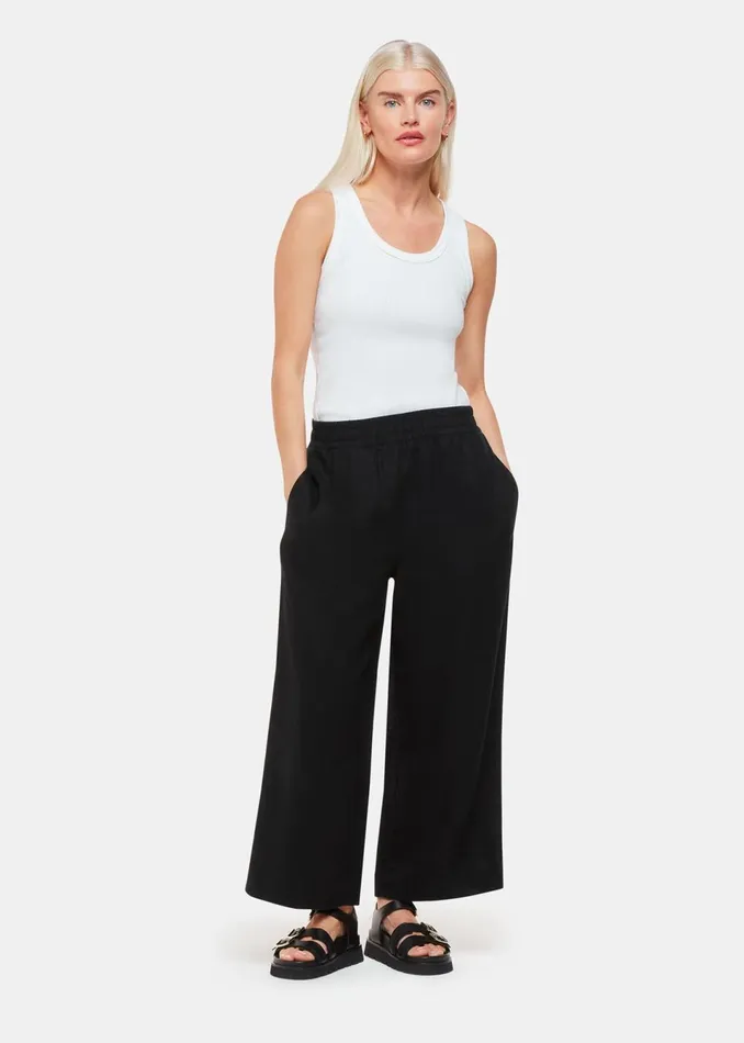 Women Petite Trousers and Jeans Whistles Black Petite Linen Pocket Trouser