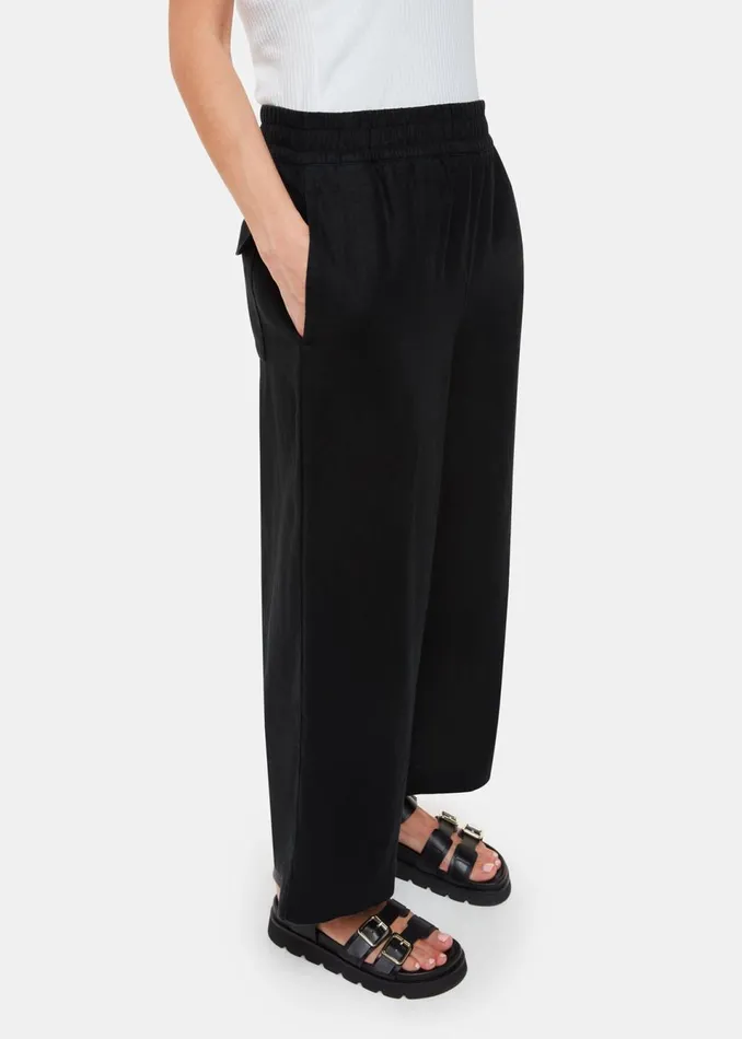 Women Petite Trousers and Jeans Whistles Black Petite Linen Pocket Trouser