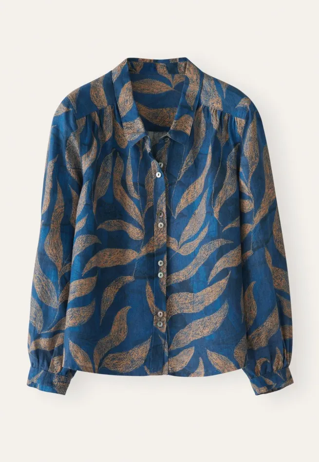 Women Printed Blouse Blue Gold Poetry Fashion Shirts and Tunics