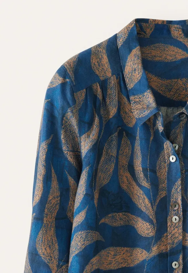 Women Printed Blouse Blue Gold Poetry Fashion Shirts and Tunics