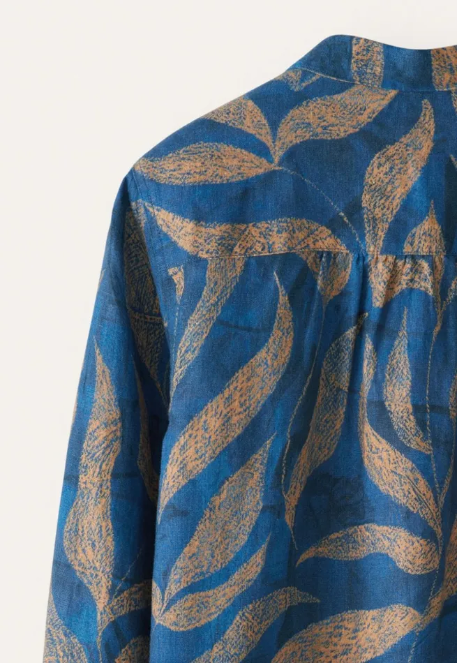 Women Printed Blouse Blue Gold Poetry Fashion Shirts and Tunics