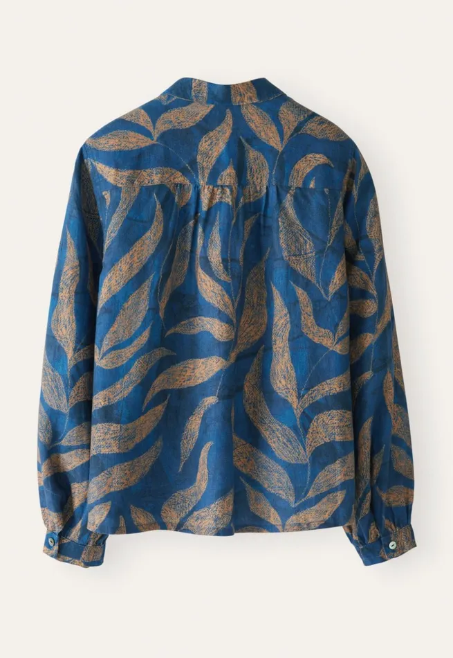 Women Printed Blouse Blue Gold Poetry Fashion Shirts and Tunics