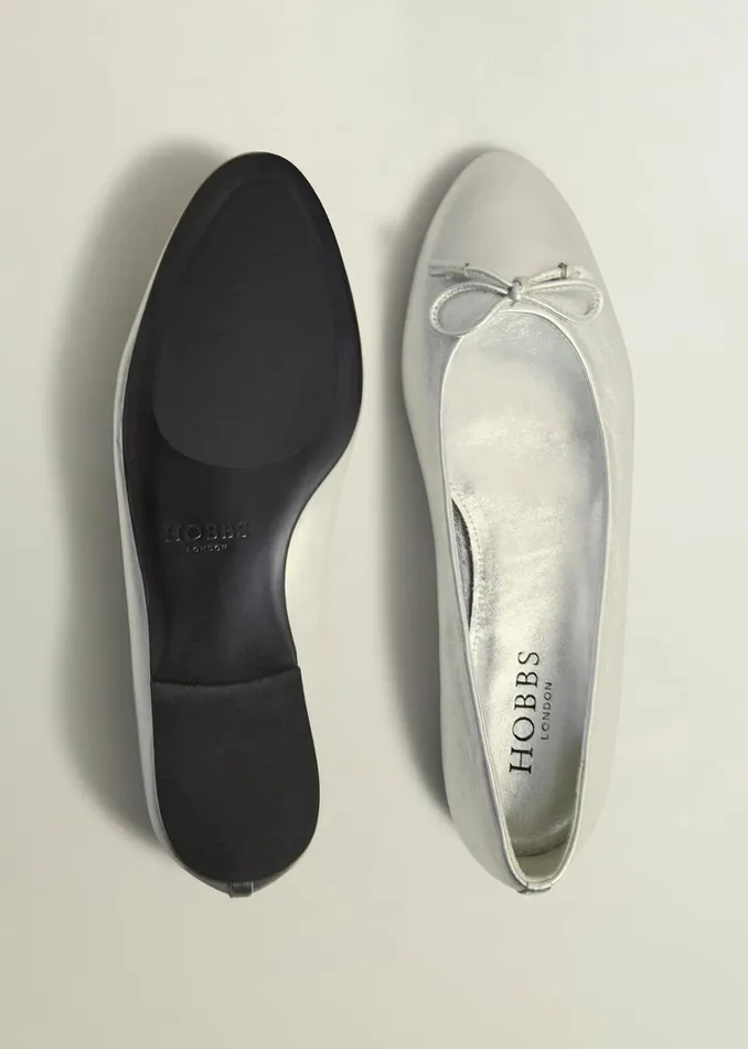 Women Priya Leather Ballerina Silver Metallic Hobbs Flats