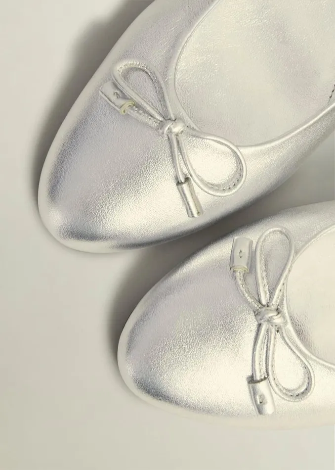 Women Priya Leather Ballerina Silver Metallic Hobbs Flats