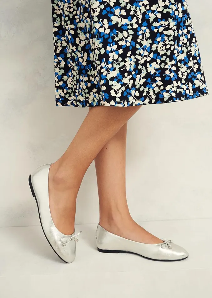 Women Priya Leather Ballerina Silver Metallic Hobbs Flats