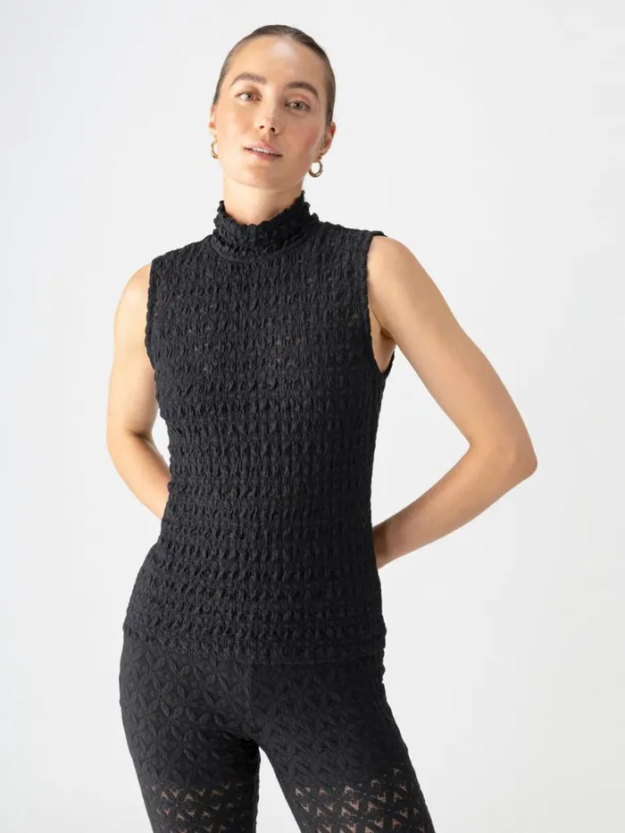 Women Pucker Up Lace Mock Neck Tank Black Sanctuary Clothing Tees and Tops