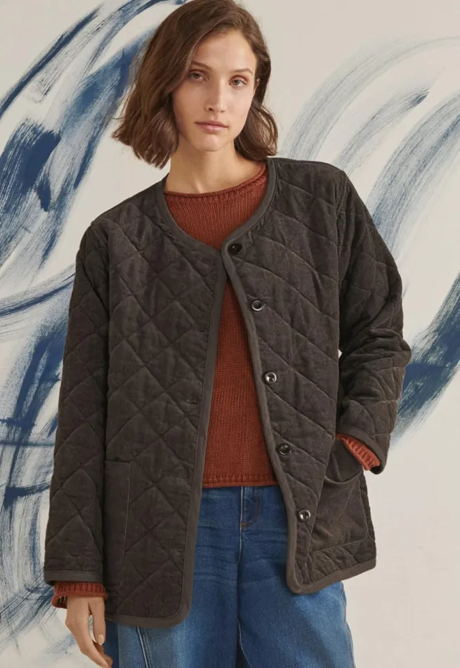 Women Quilted Cord Jacket Smoke Brown Poetry Fashion Jackets and Coats